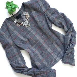 Intermix Kiara Plaid Jacket Blazer Wool Ruched Ruffle Sleeve Size Small